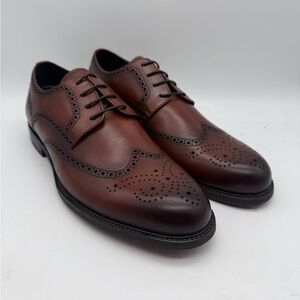 BRAND NEW Zanzara Delos Men Derby Cognac Leather Brogued Wingtip Toe Size 10